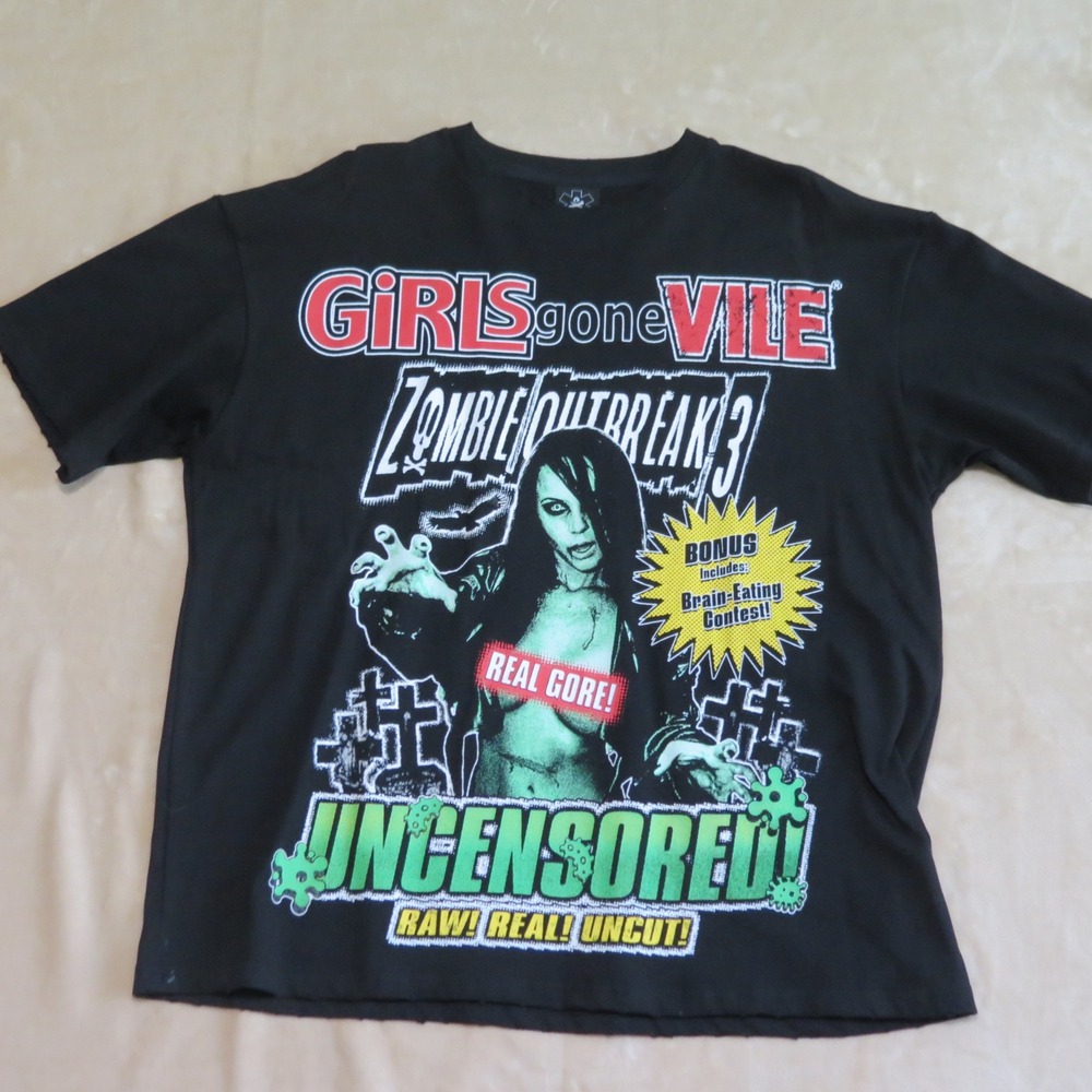 Vile Girls Gone  Zombie‎ Outbreak 3 Graphic T-Shirt Black XL Horror Uncensored